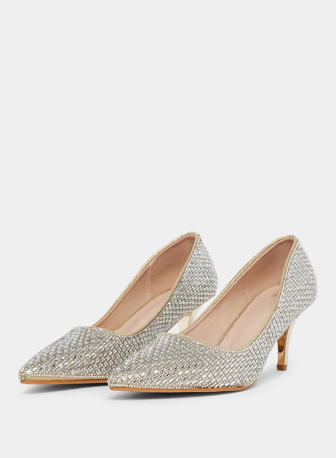 Styli Embellished Pointed Toe Court Shoes
